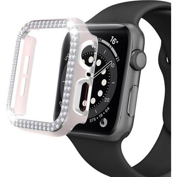 Techmaster Pembe-Gümüş Apple Watch 7 Serisi 45 mm Çift Sıra Parlak Taşlı Rubber Kasa Kapak