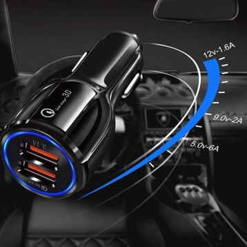 Techmaster Samsung iPhone Huawei Xioami 2 USB 6 Amper Siyah Hızlı Araç Şarj Cihazı