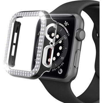 Techmaster Siyah-Gümüş Apple Watch 7 Serisi 45 mm Çift Sıra Parlak Taşlı Rubber Kasa Kapak
