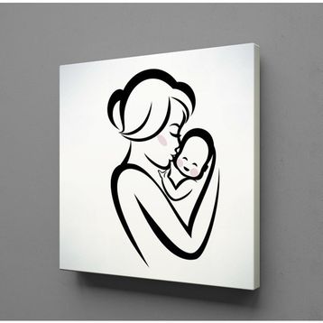 Technopa Bebeğini Öpen Anne 80x80 cm Kanvas Tablo