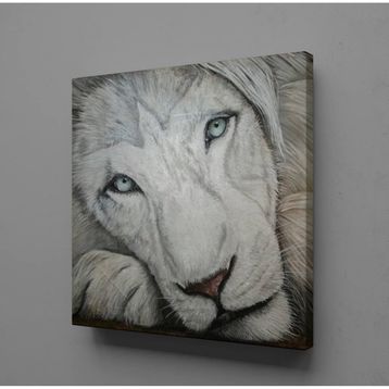 Technopa Beyaz Aslan 110x110 cm Kanvas Tablo