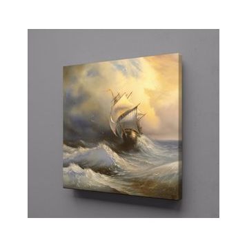 Technopa Dalgalar İçerisindeki Gemi Temalı 40x40 cm Kanvas Tablo