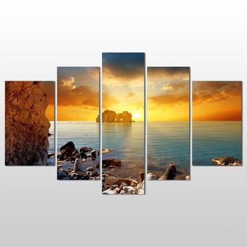 Technopa Kayalar Gün Batımı 105x60 cm Kanvas Tablo