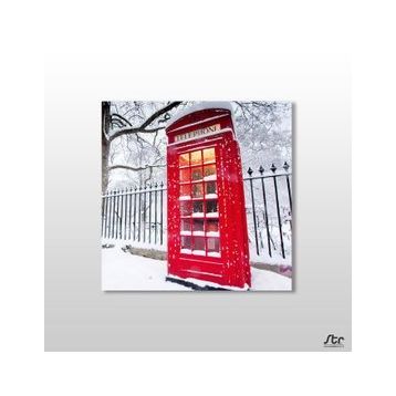 Technopa Kırmızı Telefon Kulübesi 60x60 cm Kanvas Tablo