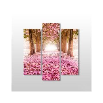 Technopa Pembe Çiçekli Yol 97x100 cm Kanvas Tablo