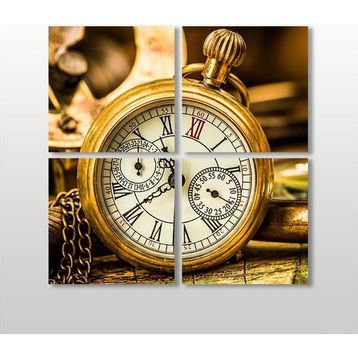 Technopa Saat Gold 130x130 cm Kanvas Tablo