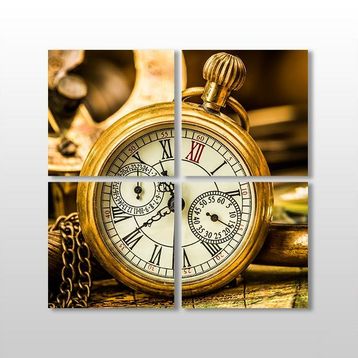 Technopa Saat Gold 90x90 cm Kanvas Tablo