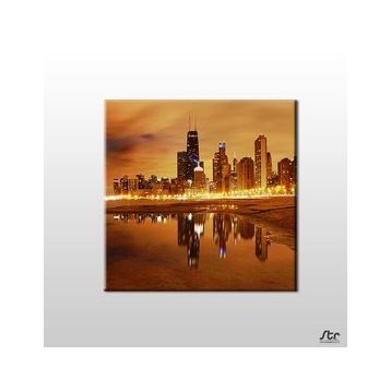 Technopa Sarı Işıklandırma Şehir 90x90 cm Kanvas Tablo
