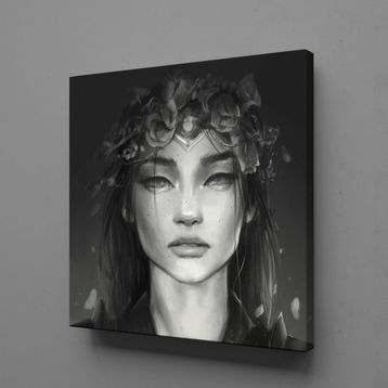 Technopa Siyah Beyaz Kadın 190x190 cm Kanvas Tablo