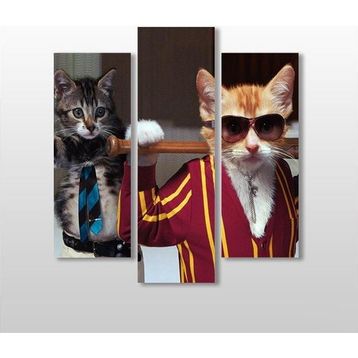 Technopa Sopalı Kedi 75x80 cm Kanvas Tablo
