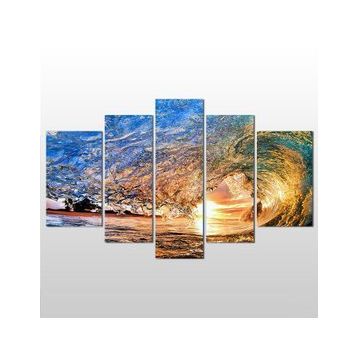 Technopa Su Dalgası ve Gün Batımı 190x110 cm Kanvas Tablo