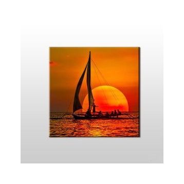 Technopa Yelkenli Tekne Kızıl 30x30 cm Kanvas Tablo