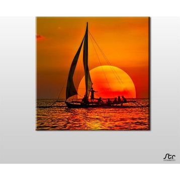 Technopa Yelkenli Tekne Kızıl 40x40 cm Kanvas Tablo