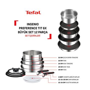 Tefal Titanium Ingenio Preference Metal 12 Parça Büyük Tava ve Tencere Seti