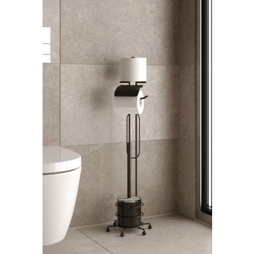 Tekno-Tel MG094 Mat Siyah Tuvalet Fırçası ve Ayaklı Tuvalet Kağıtlık