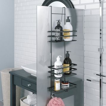 Teknotel Üç Katlı Asmalı Mat Siyah Banyo Duş Rafı