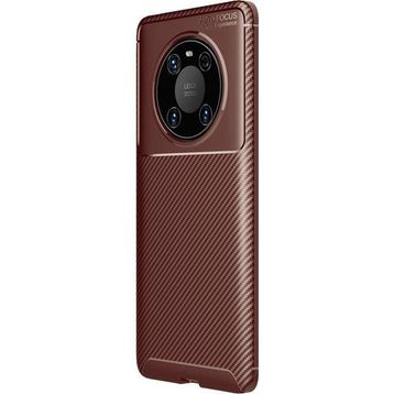 Teleplus Huawei Mate 40 Pro Kahverengi Karbon Dokulu Negro Silikon Kılıf + Tam Kapatan Ekran Koruyucu + Kamera Koruyucu