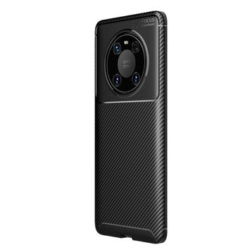 Teleplus Huawei Mate 40 Pro Kahverengi Karbon Dokulu Negro Silikon Kılıf + Tam Kapatan Ekran Koruyucu + Kamera Koruyucu