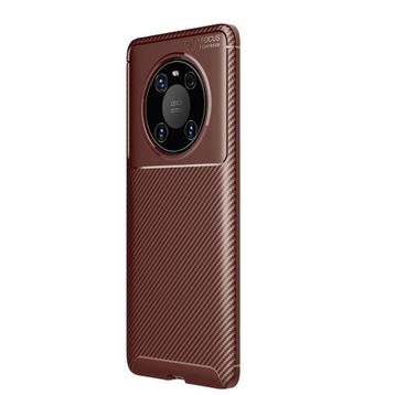 Teleplus Huawei Mate 40 Pro Kahverengi Karbon Dokulu Negro Silikon Kılıf + Tam Kapatan Ekran Koruyucu + Kamera Koruyucu