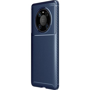 Teleplus Huawei Mate 40 Pro Karbon Dokulu Negro Tam Kapatan Ekran Koruyucu Lacivert Silikon Cep Telefonu Kılıf