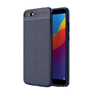 Teleplus Huawei Y6 2018 Deri Dokulu Silikon Gri Nano Ekran Koruyucu Cep Telefonu Kılıfı