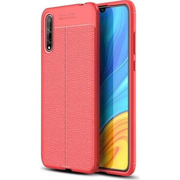 Teleplus Huawei Y8P Deri Dokulu Kırmızı Nano Ekran Koruyucu Silikon Cep Telefonu Kılıf