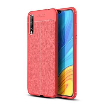 Teleplus Huawei Y8P Deri Dokulu Kırmızı Nano Ekran Koruyucu Silikon Cep Telefonu Kılıf