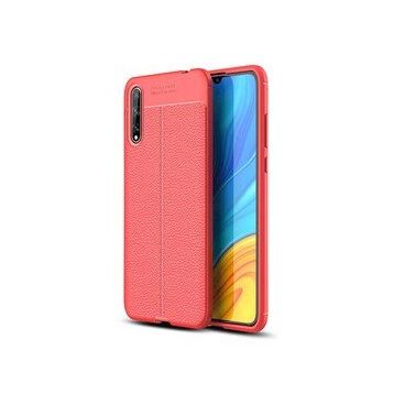 Teleplus Huawei Y8P Deri Dokulu Kırmızı Nano Ekran Koruyucu Silikon Cep Telefonu Kılıf
