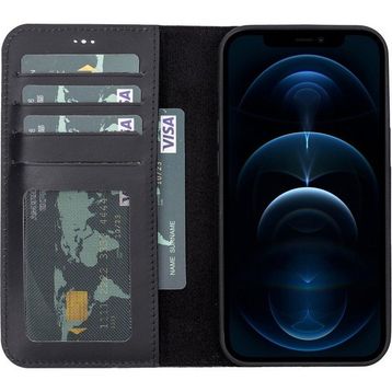 Teleplus iPhone 12 Pro Hakiki Deri 2-1 Kartlıklı Cüzdan Siyah Kılıf