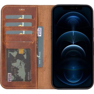 Teleplus iPhone 12 Pro Hakiki Deri 2-1 Kartlıklı Cüzdan Siyah Kılıf
