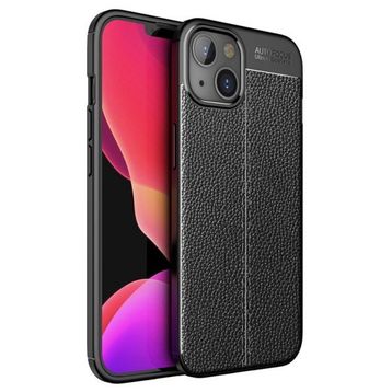 Teleplus iPhone 13 Deri Dokulu Silikon Siyah Kılıf