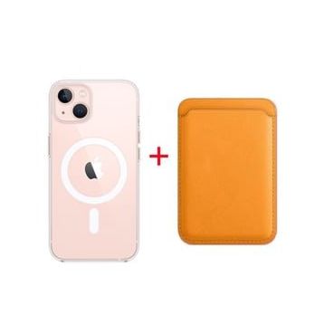 Teleplus iPhone 13 Manyetik Kristal Wiriless Destekli Sert Kapak Silikon Manyetik Kartlıklı Kılıf Yeşil Cep Telefonu Kılıfı