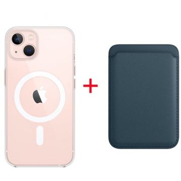 Teleplus iPhone 13 Manyetik Kristal Wiriless Destekli Sert Kapak Silikon Manyetik Kartlıklı Kılıf Yeşil Cep Telefonu Kılıfı