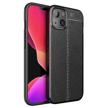 Teleplus iPhone 13 Mini Deri Dokulu Silikon Siyah Kılıf