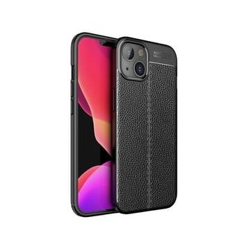 Teleplus iPhone 13 Mini Deri Dokulu Silikon Siyah Kılıf