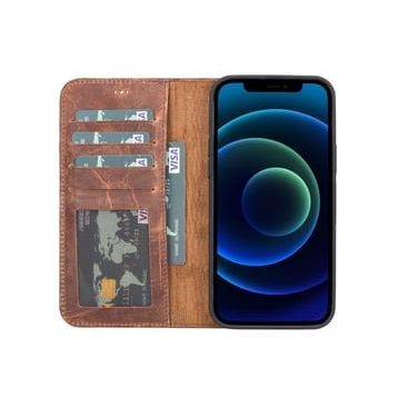 Teleplus iPhone 13 Pro Max Hakiki Deri 2-1 Kartlıklı Cüzdan Siyah Kılıf