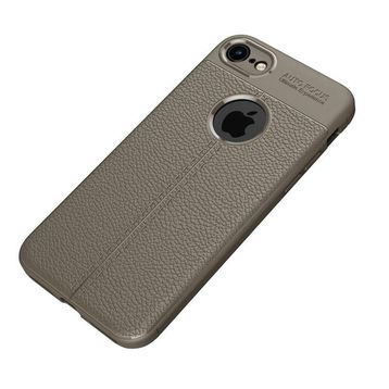 Teleplus iPhone 8 Deri Dokulu Silikon Gri Kılıf