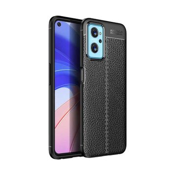 Teleplus Oppo A96 4G Deri Dokulu Niss Silikon Siyah Kılıf
