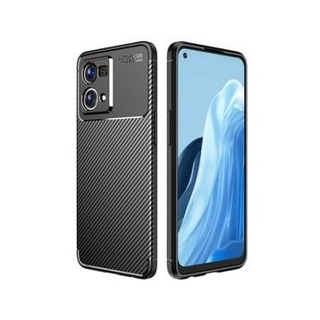 Teleplus Oppo Reno 7 4G Kamera Korumalı Negro Karbon Dokulu Silikon Siyah Tam Kapatan Ekran Koruyucu Kılıf