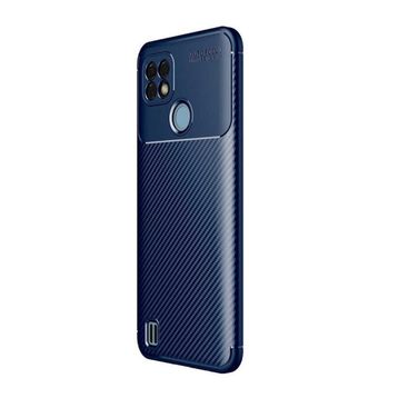 Teleplus Realme C21 Kamera Korumalı Karbon Dokulu Negro Silikon Lacivert + Nano Ekran Koruyucu Kılıf