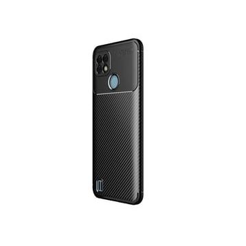 Teleplus Realme C21 Kamera Korumalı Karbon Dokulu Negro Silikon Lacivert + Nano Ekran Koruyucu Kılıf