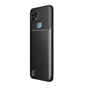 Teleplus Realme C21 Kamera Korumalı Karbon Dokulu Negro Silikon Lacivert + Nano Ekran Koruyucu Kılıf
