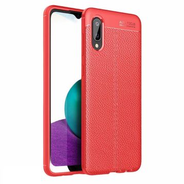 Teleplus Samsung Galaxy A02 Deri Dokulu Kırmızı Nano Ekran Koruyucu Silikon Cep Telefonu Kılıf