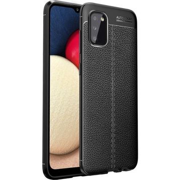 Teleplus Samsung Galaxy A02S Deri Dokulu Siyah Nano Ekran Koruyucu Silikon Cep Telefonu Kılıf