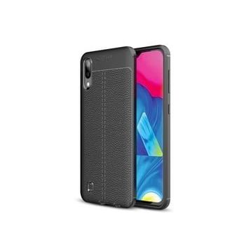 Teleplus Samsung Galaxy A10 Deri Dokulu Silikon Gri Nano Ekran Koruyucu Kılıf