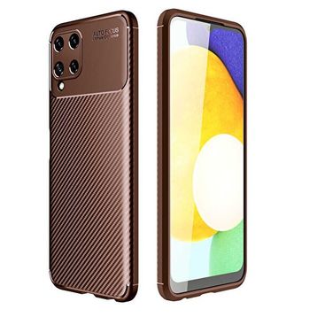 Teleplus Samsung Galaxy A22 4G Karbon Dokulu Silikon Kahverengi Cep Telefonu Kılıfı