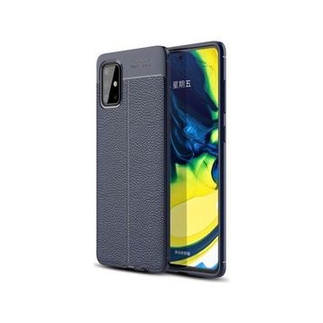 Teleplus Samsung Galaxy A71 Deri Dokulu Nano Ekran Koruyucu Lacivert Silikon Cep Telefonu Kılıf