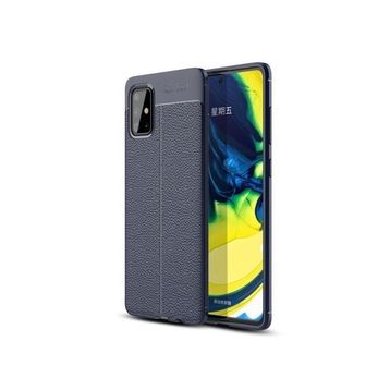 Teleplus Samsung Galaxy A71 Deri Dokulu Nano Ekran Koruyucu Lacivert Silikon Cep Telefonu Kılıf