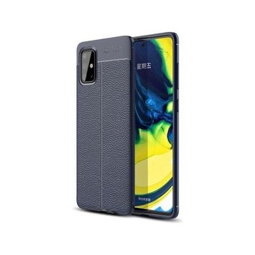 Teleplus Samsung Galaxy A71 Deri Dokulu Nano Ekran Koruyucu Lacivert Silikon Cep Telefonu Kılıf
