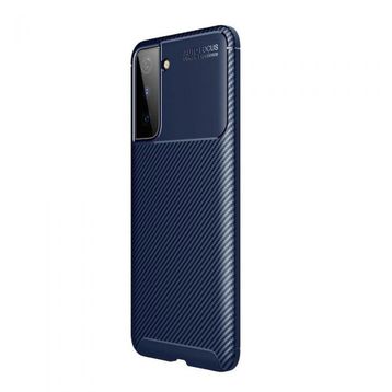 Teleplus Samsung Galaxy S22 Plus 5G Kılıf Negro Karbon Dokulu Silikon Lacivert Tam Kapatan Ekran Koruyucu